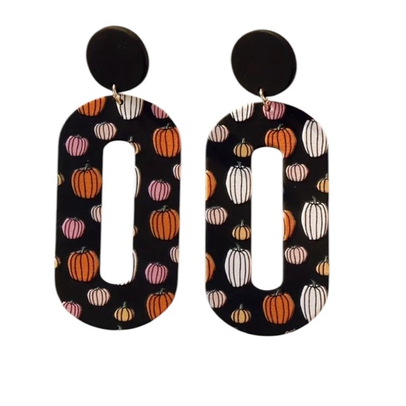 Whimsy_and_Rose Jewelry - Oval Pumpkin Pattern Dangle Earrings